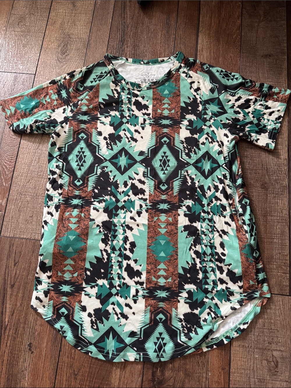 Crazy Train Mint, Brown & Black Aztec Short Sleeve Tee